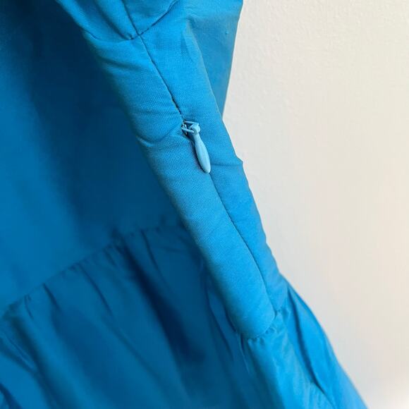 Dhruv Kapoor Puff Sleeve Midi Dress XXS Blue Metallic Tiered Pockets Cocktail - Picture 11 of 14